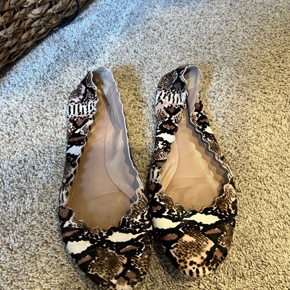 Chloe scalloped Snakeskin Print Flats
